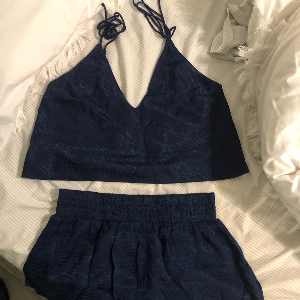 Victoria secret sleep set size small blue zebra print